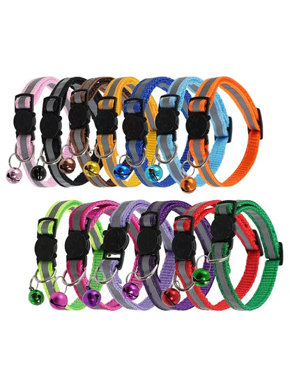 Cartoon Cat Head Reflective Pet Collar Colorful Bell