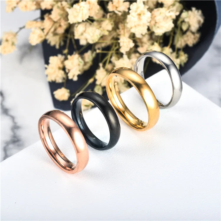 Simple 4mm 6mm Titanium Ring Women Men Prevent Allergy