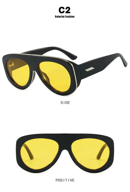 Vintage thick frame stripe oval sunglasses for women