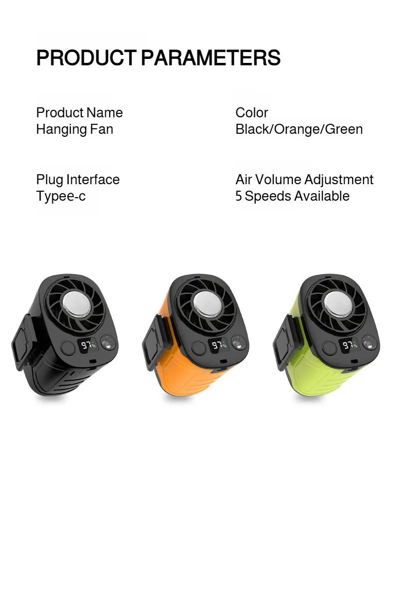 USB Rechargeable Waist-mounted Fan with Strong Light Turbine