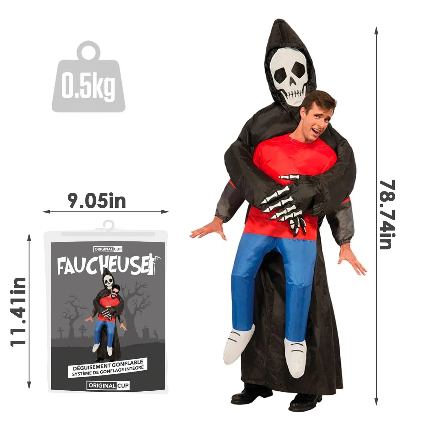 Adult Funny Inflatable Black Robe Mask Ghost Costume