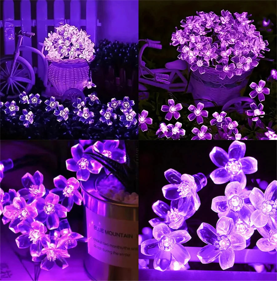 Outdoor Solar Led String Lights Cherry Flowers  Light Strings