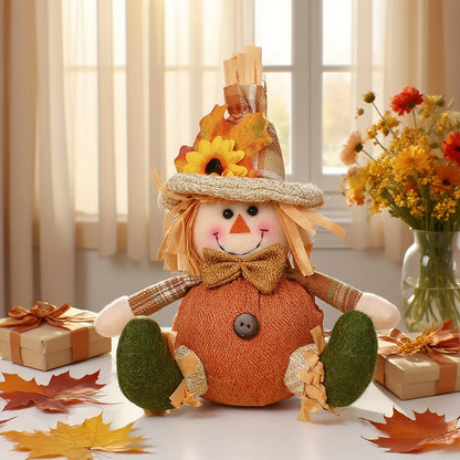Rustic Autumn Harvest Scarecrow Decor, Plaid & Sunflower Accents for Thanksgiving,