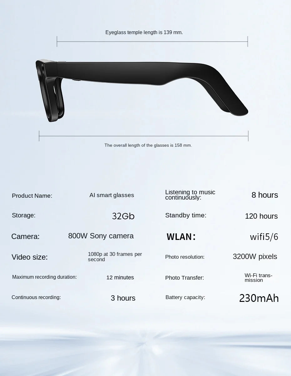 Smart Glasses AR AI Translation 4K Camera Bluetooth Call Touch Control