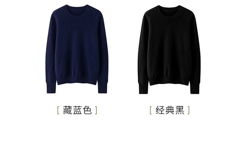 100% Pure Goat Cashmere Knitted Pullovers O-Neck