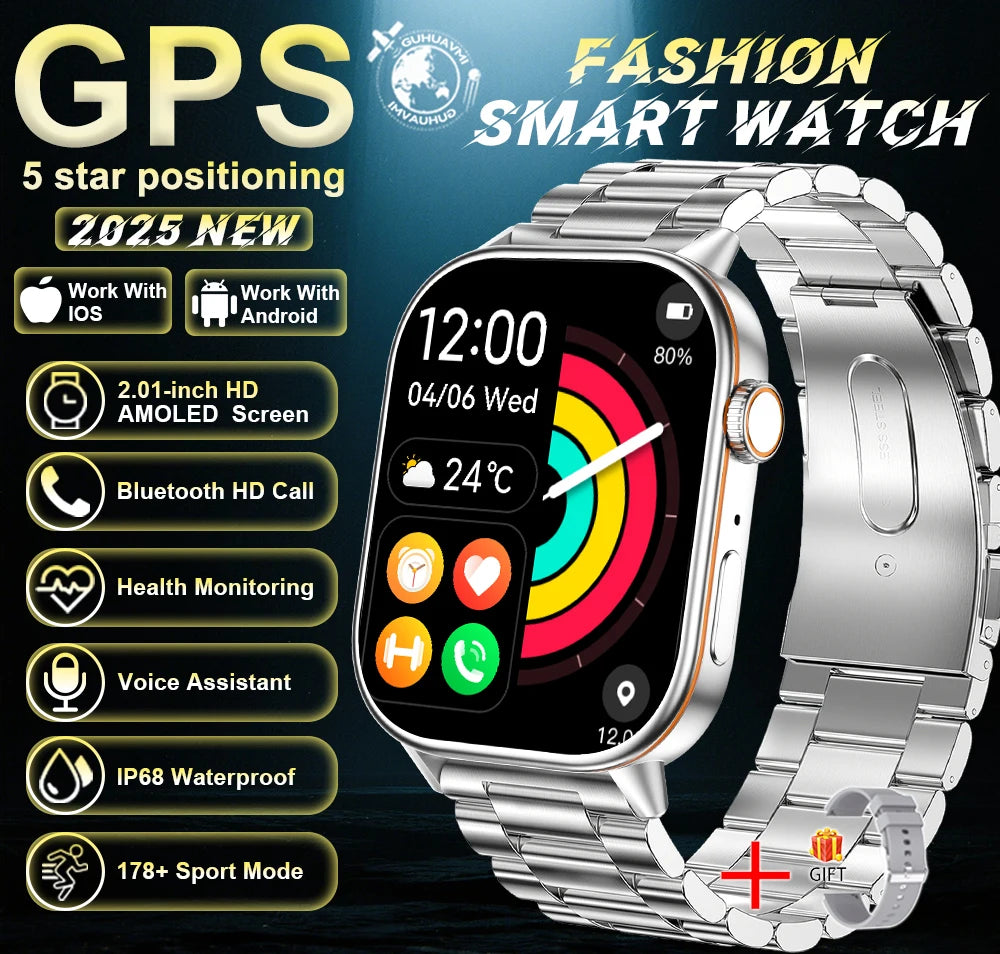 New For Android iOS Outdoor GPS Smart Watch Men 2.01" HD AMOLED