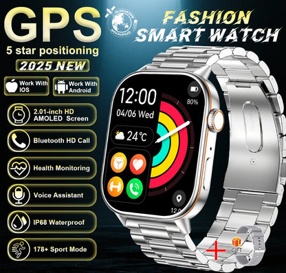 New For Android iOS Outdoor GPS Smart Watch Men 2.01" HD AMOLED