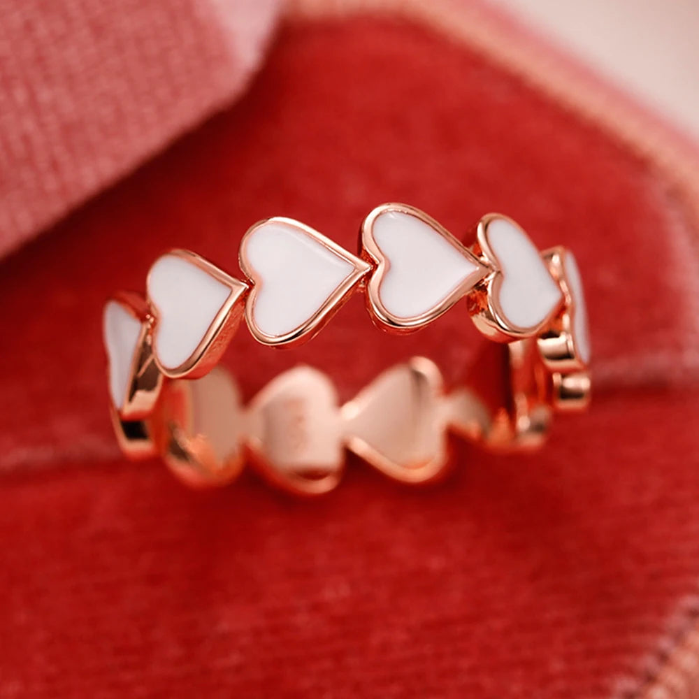 New Heart Enamel Rings for Women Rose Gold Color
