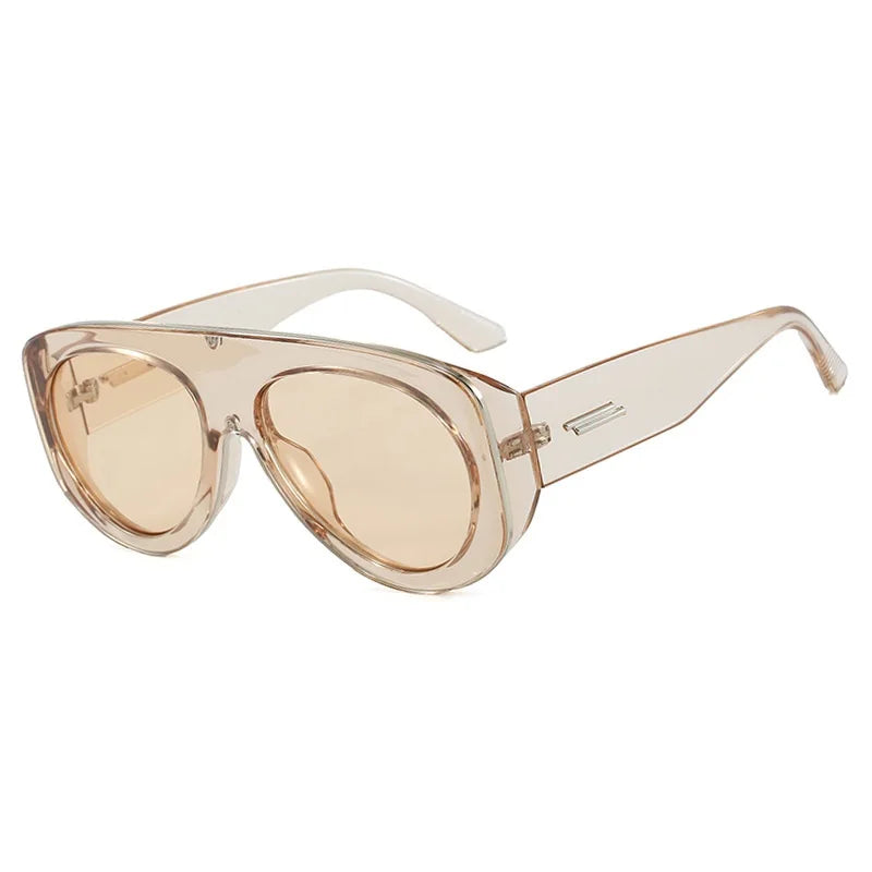 Vintage thick frame stripe oval sunglasses for women
