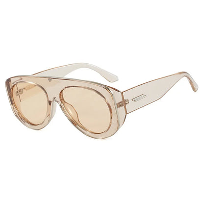 Vintage thick frame stripe oval sunglasses for women
