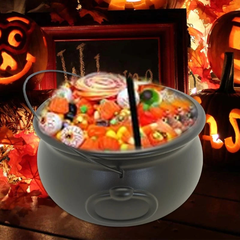 Black Cauldron Kettle Bucket Witches Sweets Candy Bowl for Halloween