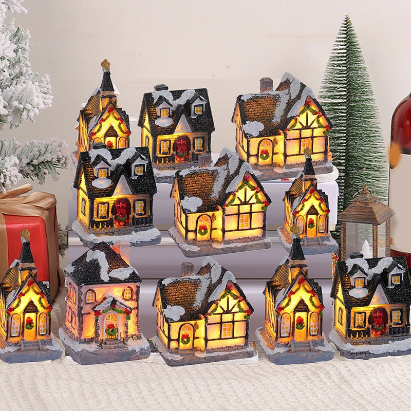 Xmas Gifts Mini LED Christmas Village Houses Decoration