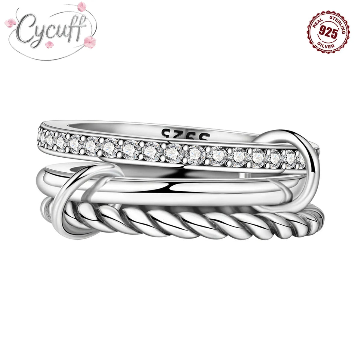 925 Sterling Silver Three-Ring Stackable Ring for Women