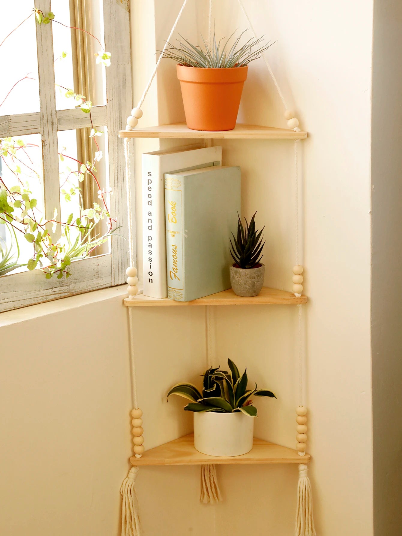 Floating Wall Shelf Wood Triangle Corner Display Stand
