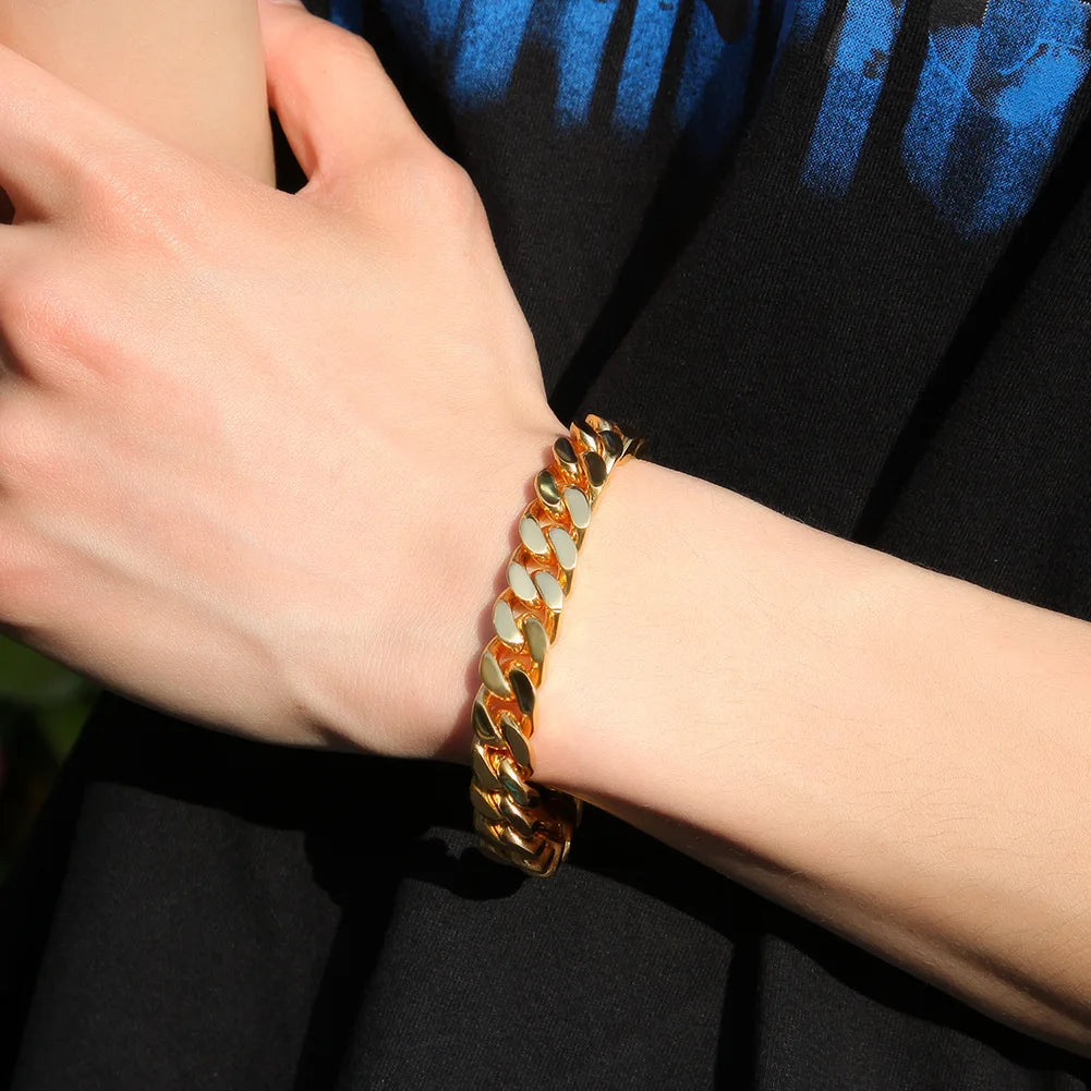 316 Stainless Steel Plated 18k Gold Fashion Hip Hop Bracelet