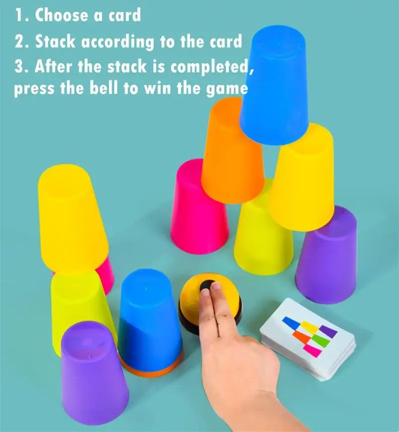 Montessori Toys Stack Cup Game With Card Educational