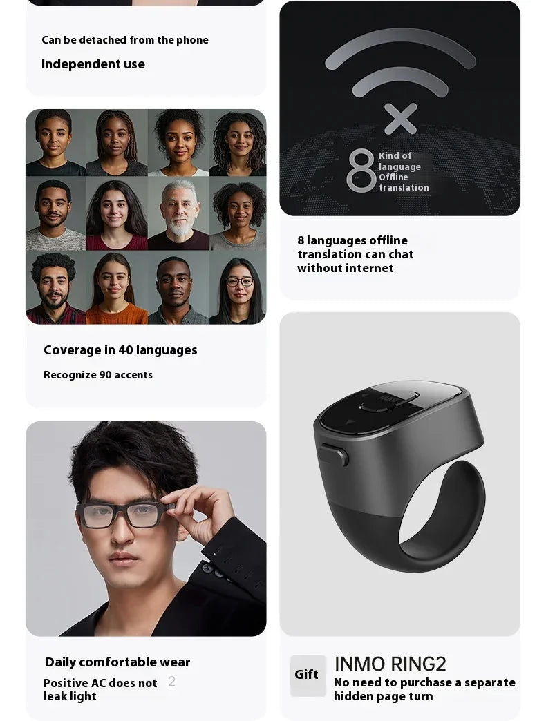 INMO Go2 Smart AR Translation Glasses Wireless AI Assistant