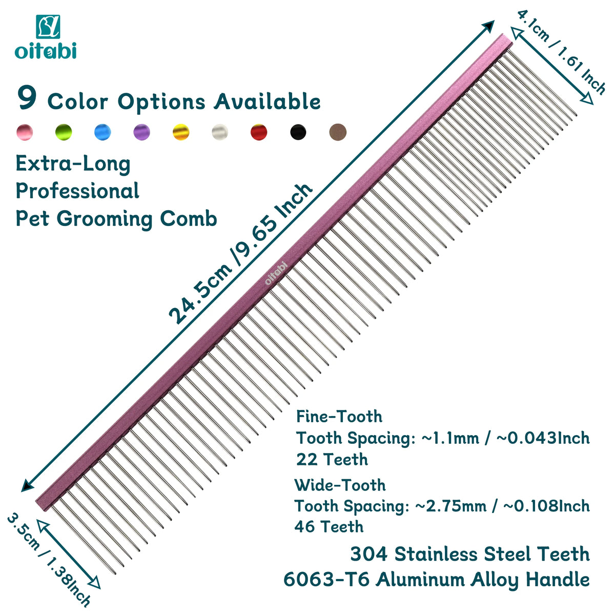 Extra-Long Pet Grooming Comb Professional Sparse & Dense