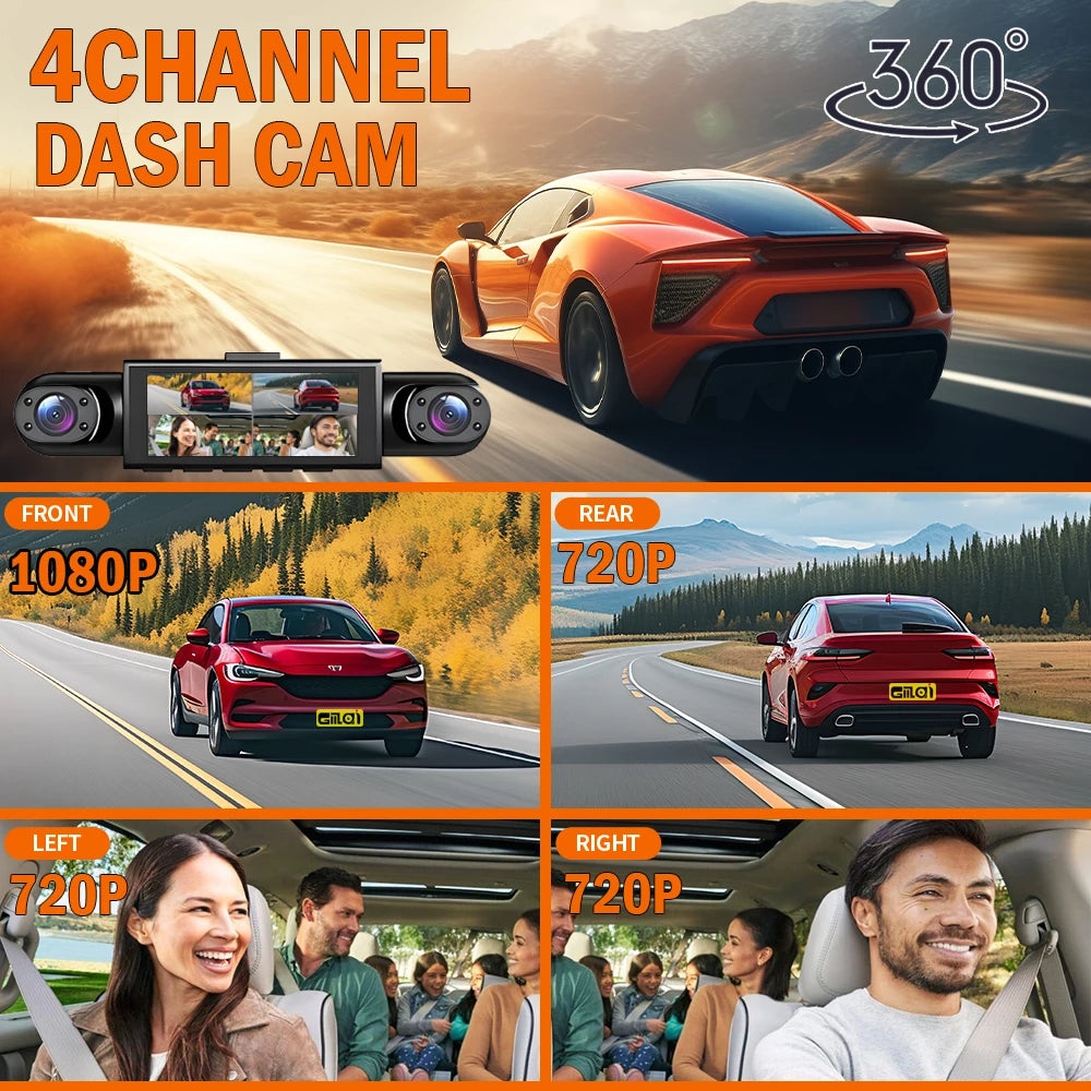 4 Channel Dash Cam 360° Car Video Recorder Black Box