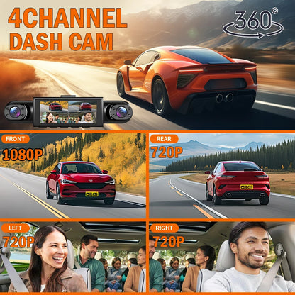 4 Channel Dash Cam 360° Car Video Recorder Black Box