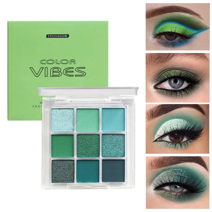 9 Colors Glitter Eyeshadow Palette Avocado Green Shimmer