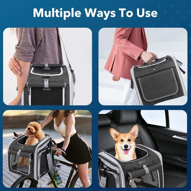 Dog or Cat Bike Basket, Expandable Soft Sided Pet Carrier