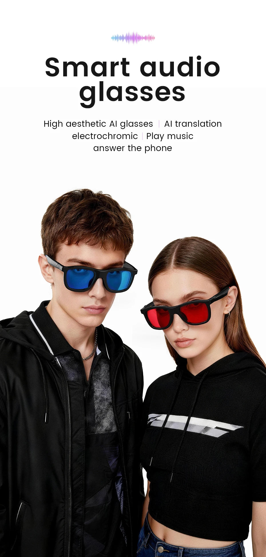 New Touch-Color Change Smart Audio Glasses Men AI Video