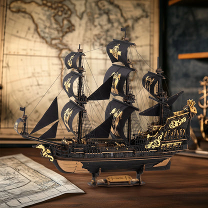 Seahorse Barque Wooden 3D Puzzle 1:100 Scale DIY Sailboat