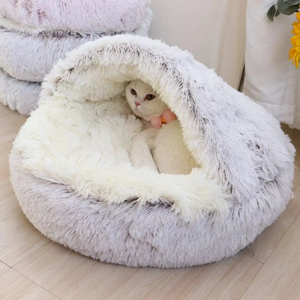 Soft Plush Pet Bed with Cover Round Cat Bed Mattress