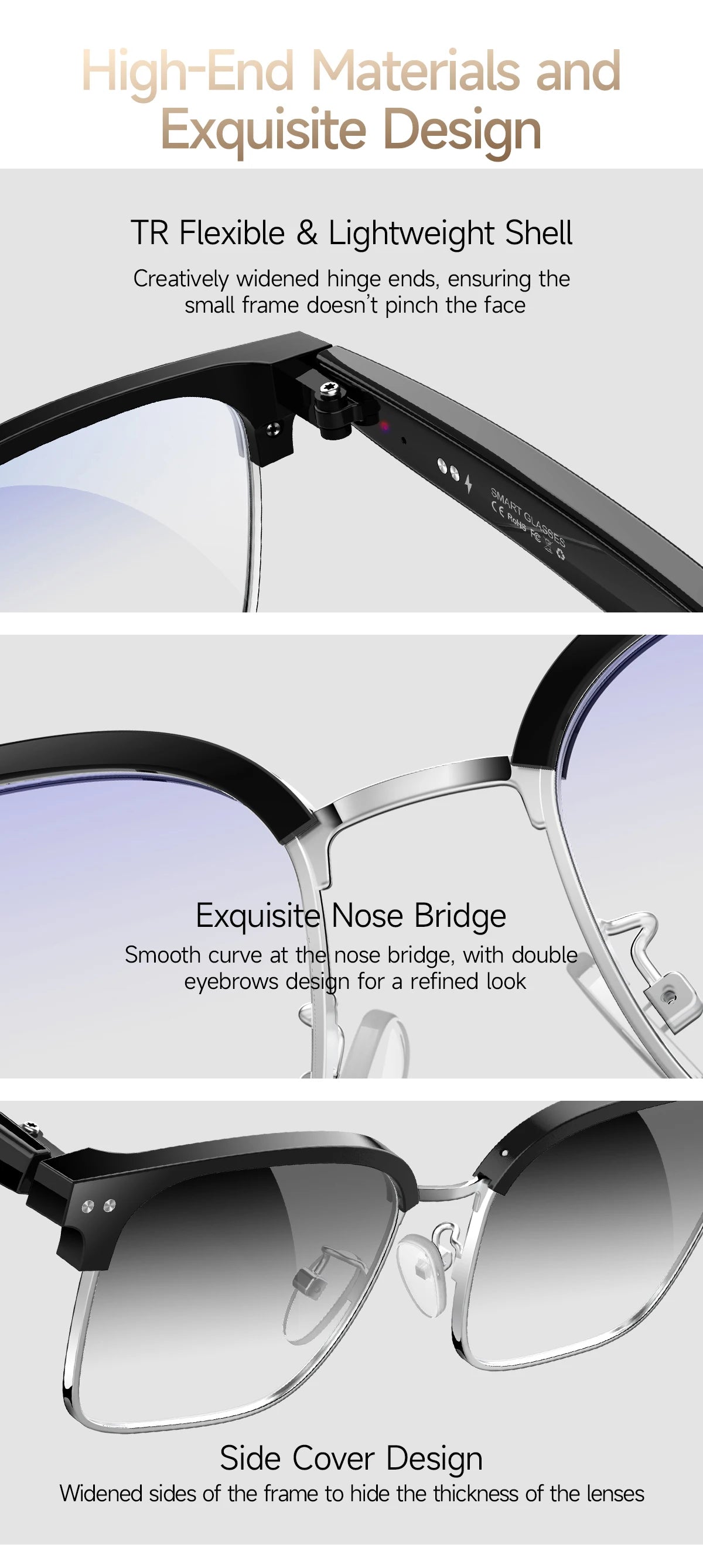 New Business Style Smart Glasses W100D Bluetooth Call AI