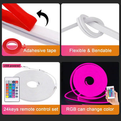 5V USB RGB LED Neon Strip Light 24key Remote Control