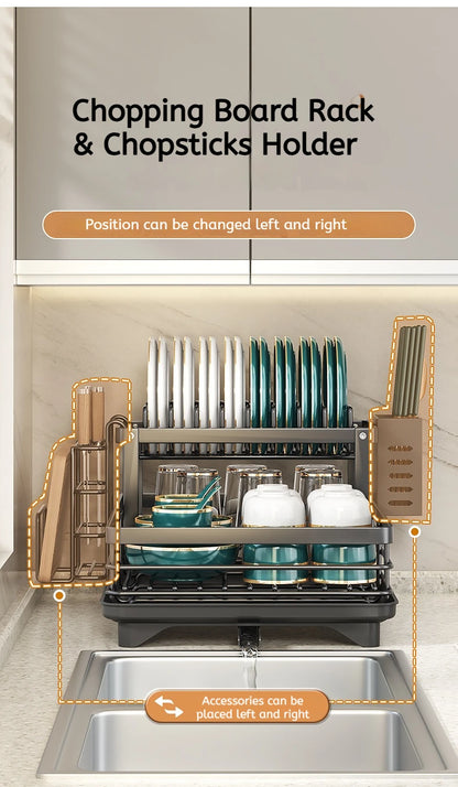 Stainless Steel Dish Drying Rack Adjustable Kitchen Plates