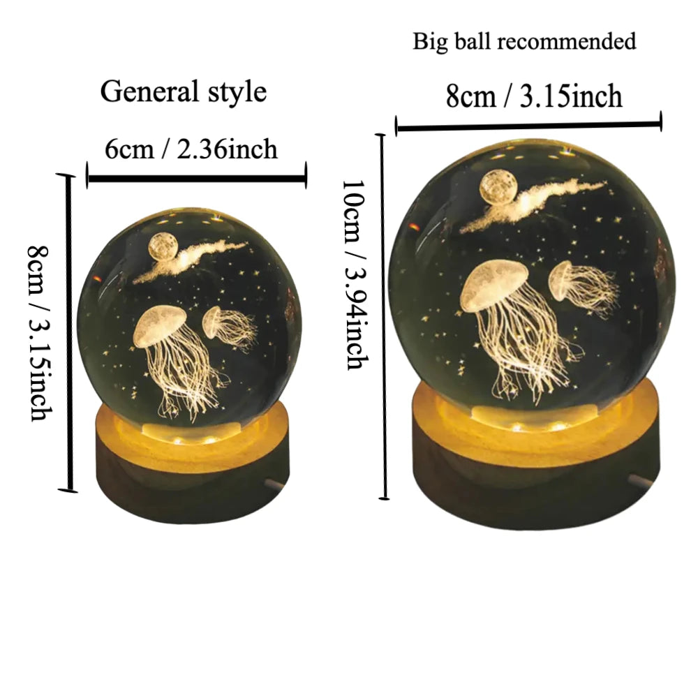 Deep-Sea Jellyfish Crystal Ball, USB-Powered Glass Ball Night Light