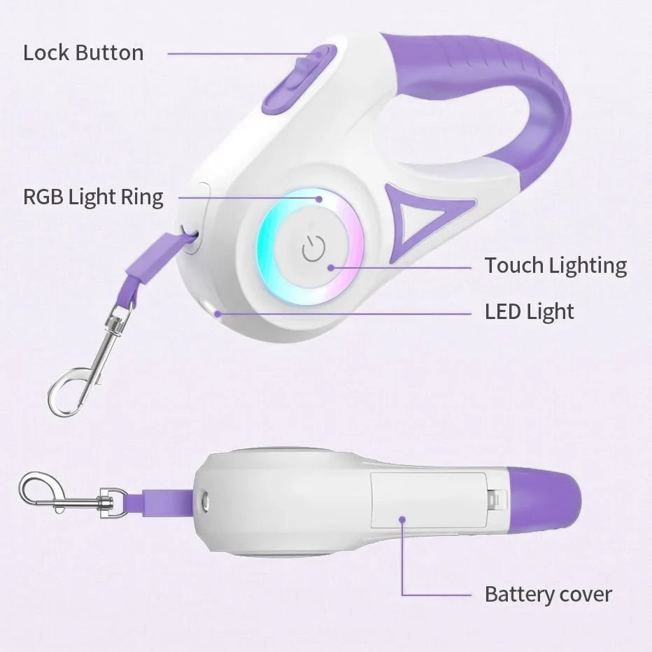 LED Retractable Dog Leash with Light for Puppies