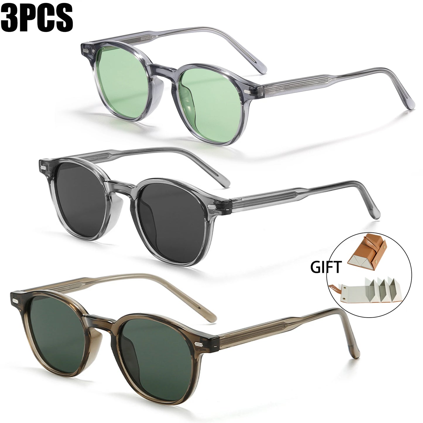 Caterside Polarized Round Sunglasses Men TR Frame