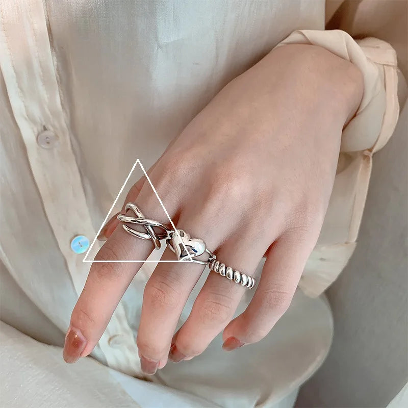 VENTFILLE 925 Sterling Silver Finger Rings Hollow Chain