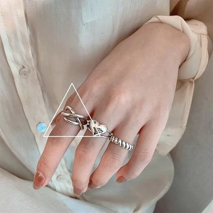 VENTFILLE 925 Sterling Silver Finger Rings Hollow Chain