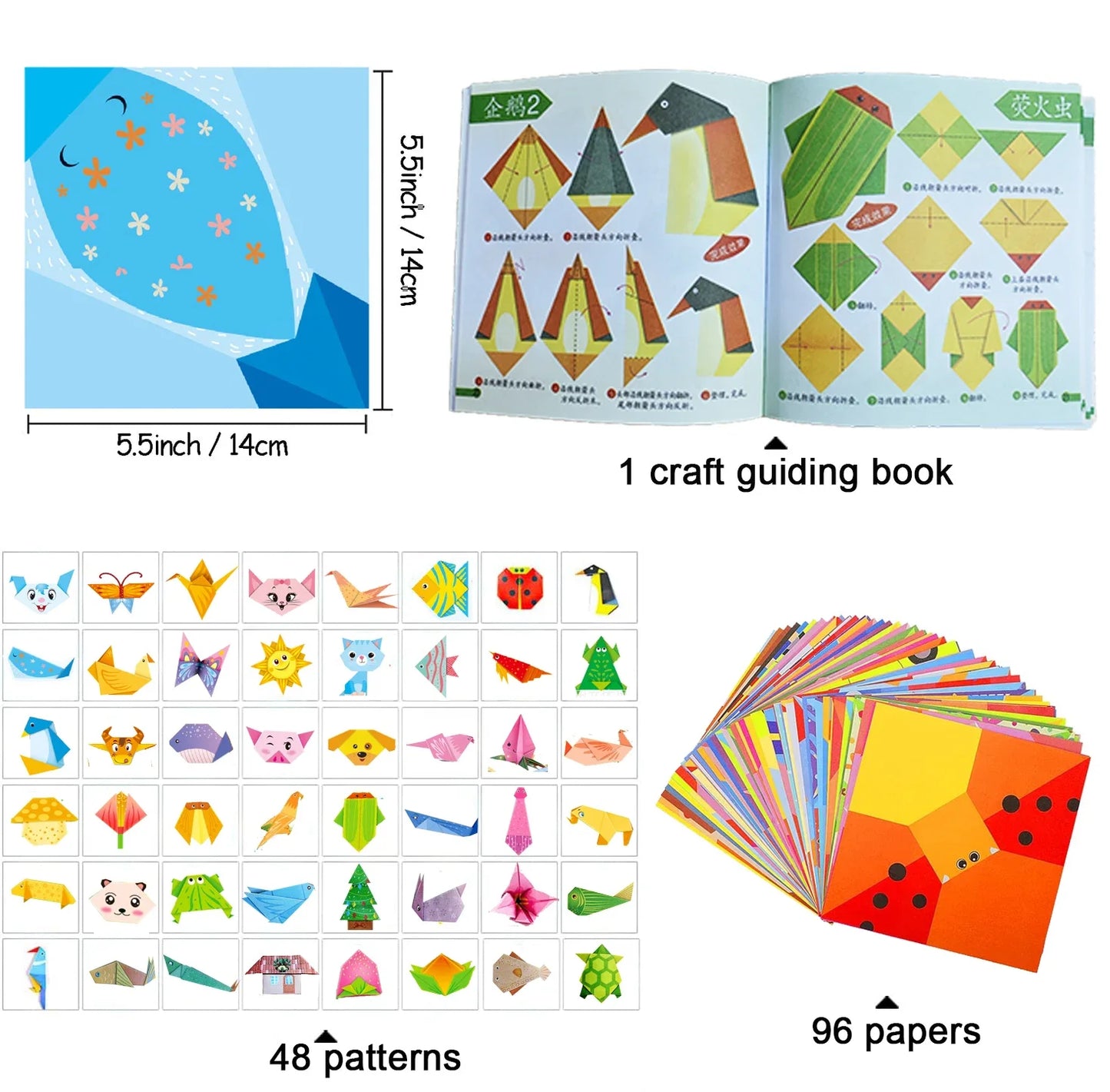 Origami Kit with 30/96 Sheets Paper & Guide Book