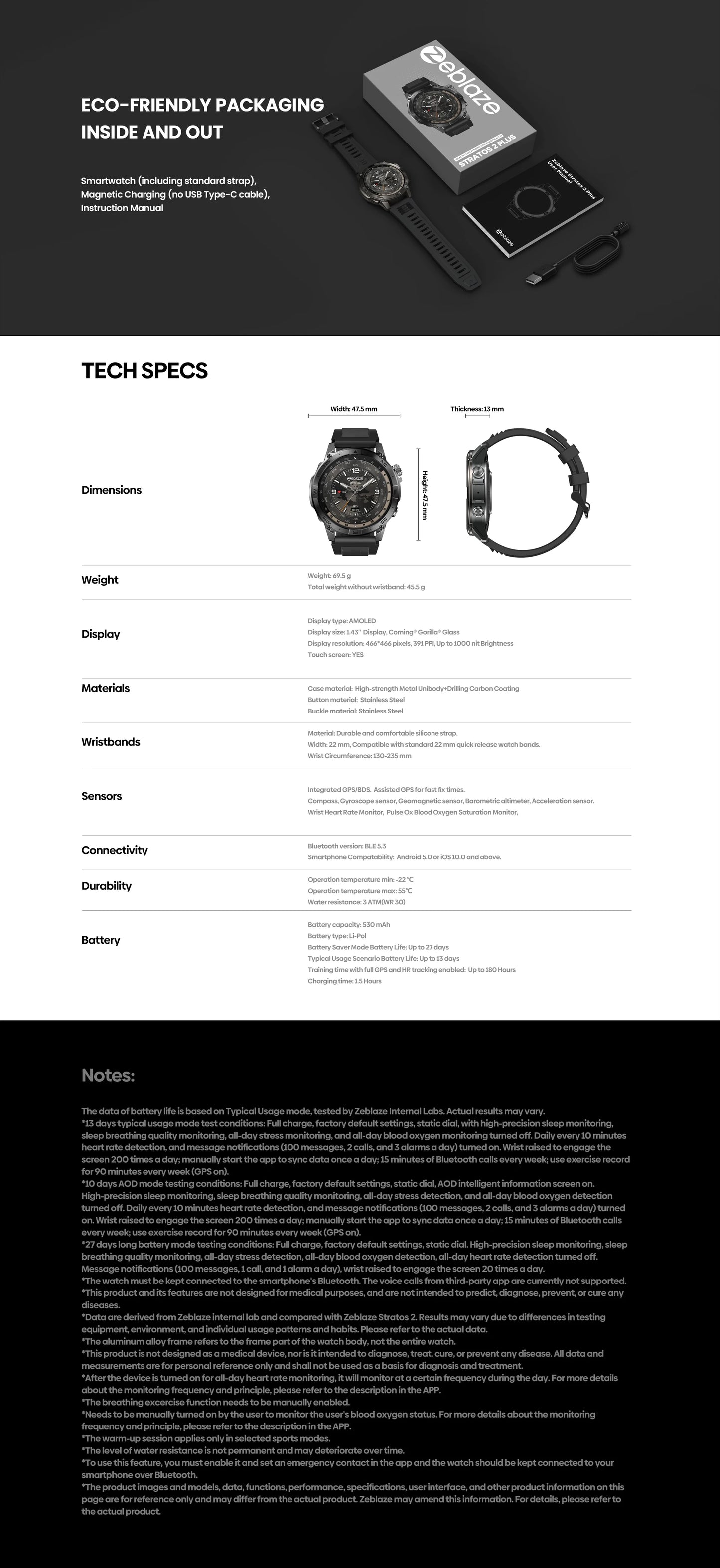 Zeblaze Stratos 2 Plus GPS Sports Smart Watch Built-in Compass