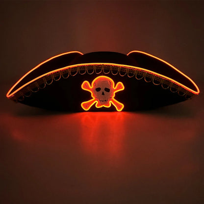 Halloween LED Black Pirate Hat For Adult Pirate Theme Party