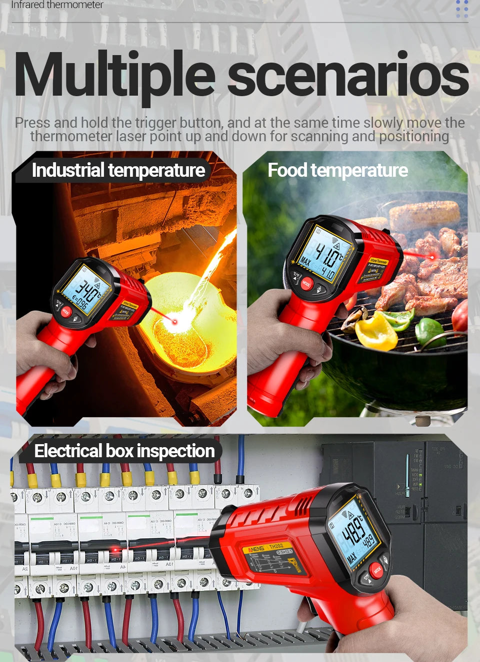 Infrared Thermometer Gun Non-contact Sensing