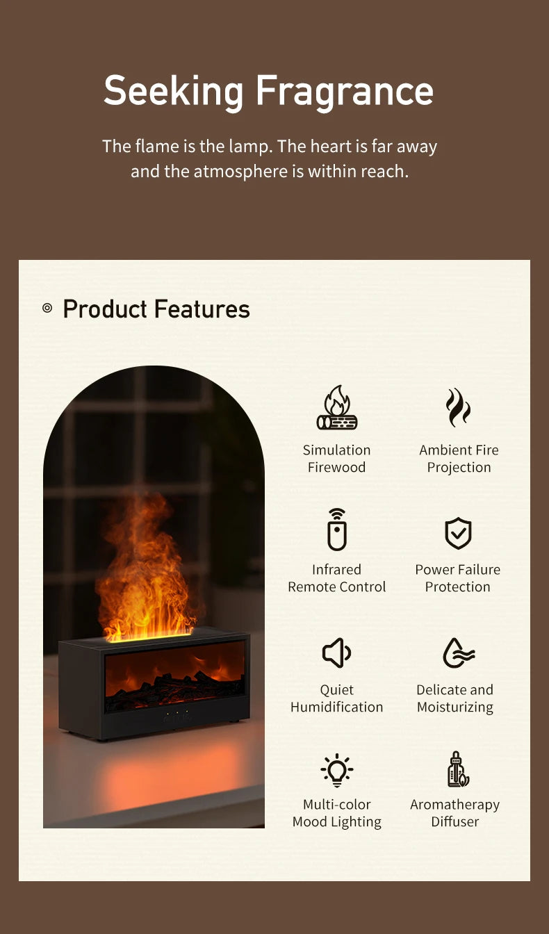 Creative Fireplace Air Humidifier Waterless Auto-Off Aroma
