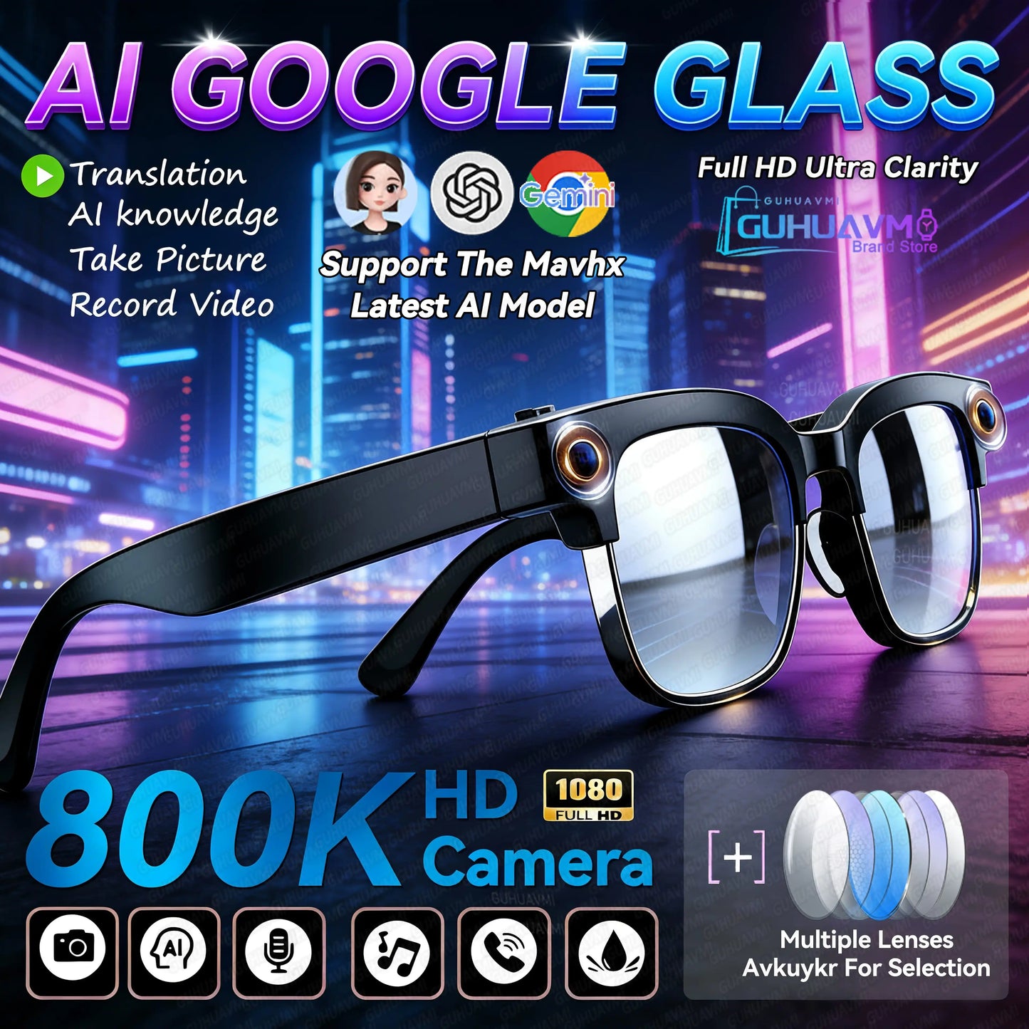New AI Smart Glasses 120+Language Translation 800W Pixel