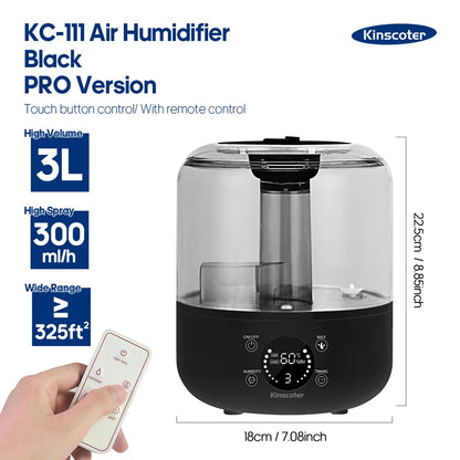 KINSCOTER 3L Air Humidifier Professional Large Capacity Home Humidifier Plant Mist