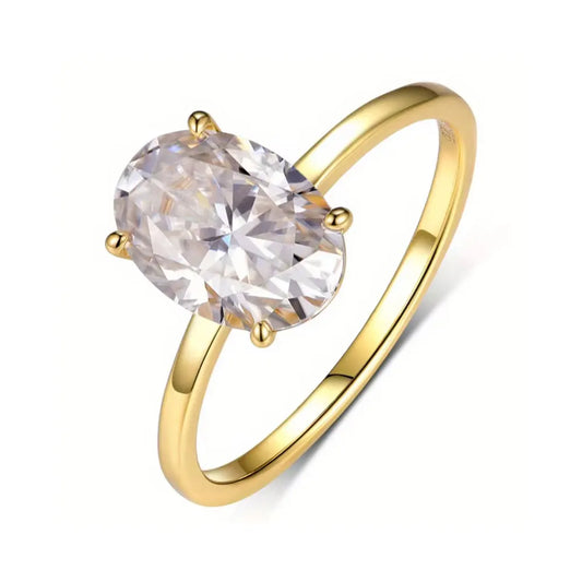 Classic S925 Sterling Silver Oval Moissanite Ring Fine Jewelry