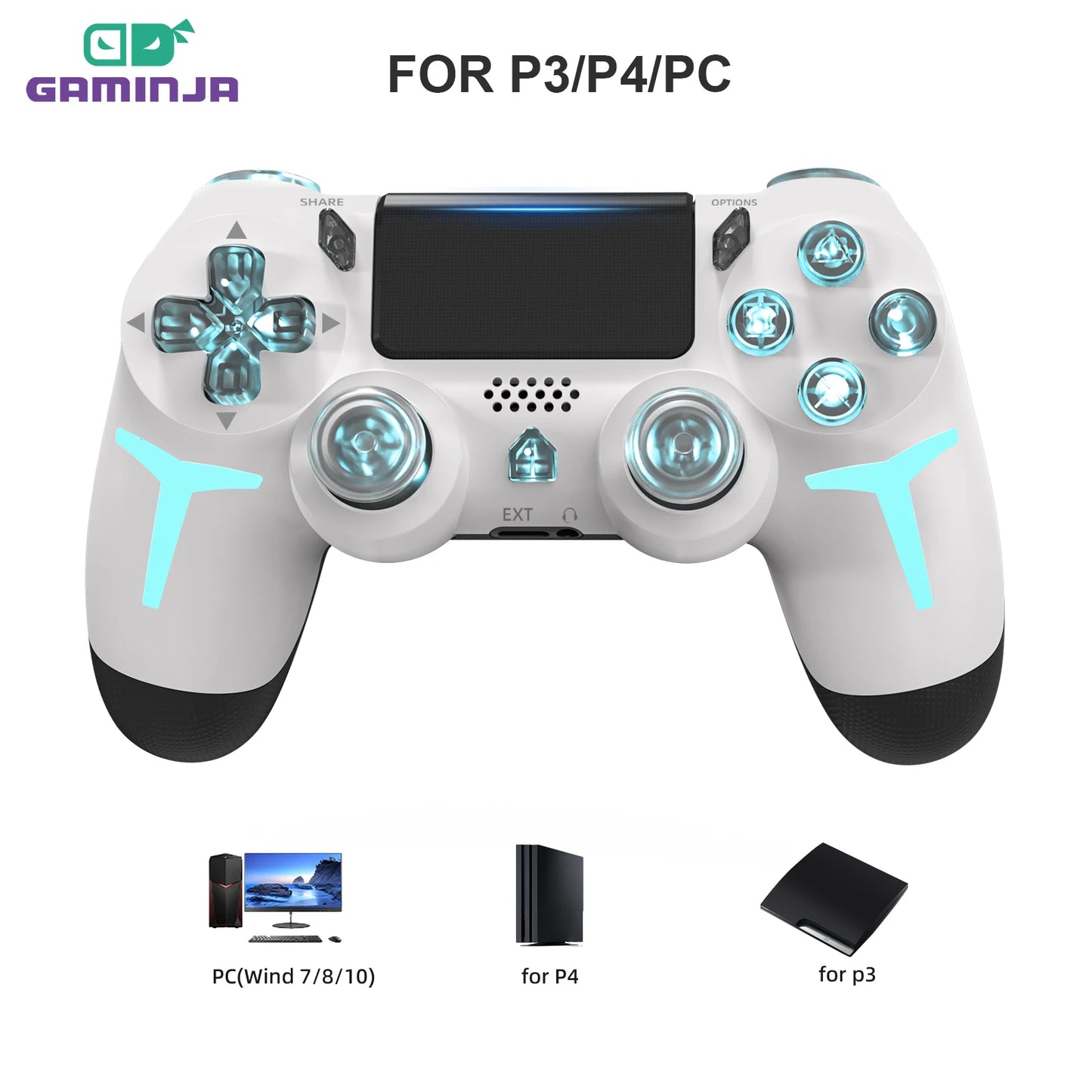 GAMINJA Wireless Game Controller For PS4 PS3 Console