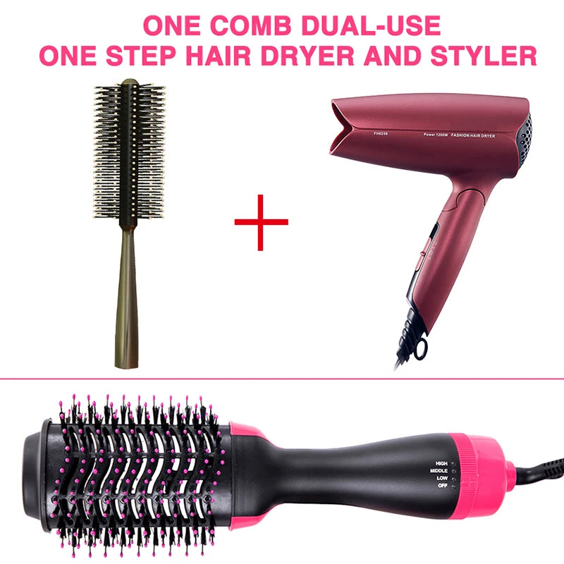Women Hair Dryer Brush Hair Dryer Straightener Curler Massager
