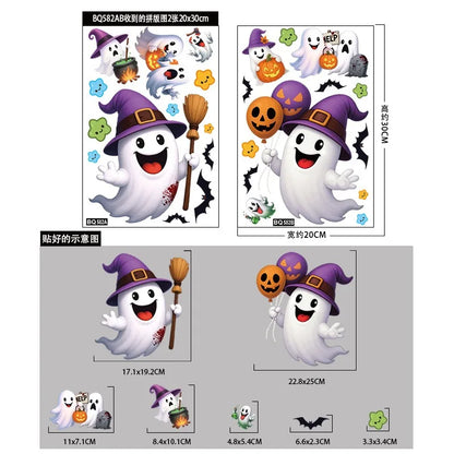 Halloween Window Glass Stickers Cartoon Pumpkin Lantern Candy Bat