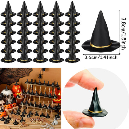 10-50Pcs Mini Witch Hat with Mini Broom Miniature Straw Brooms with Red Rope