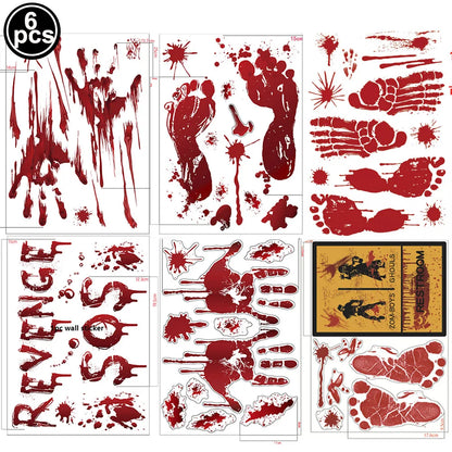 Halloween Wall Doors Windows Stickers Blood Handprint Footprint Skull Pattern